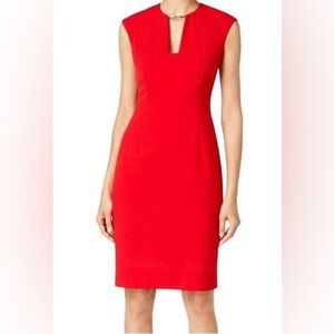 Calvin Klein Solid Red Sleeveless Business Dress (Size 12)